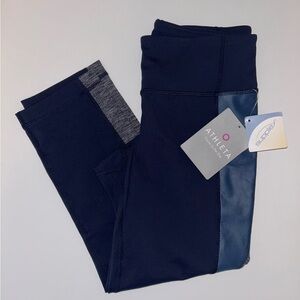 NWT Athleta Colorblock Shine Revolution Capri,‎ navy 20” inseam sz Small